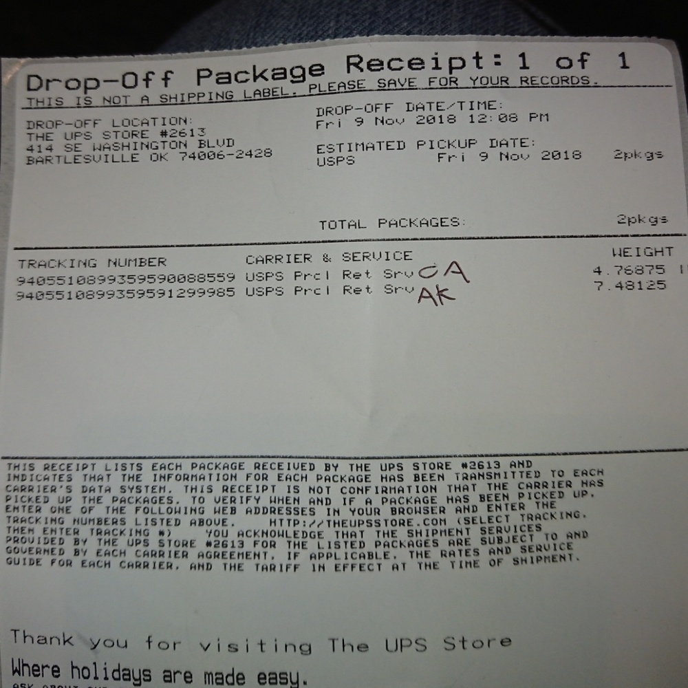 Receipt with tracking info